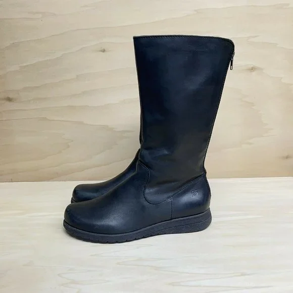 Born Womens Minnola Black Leather Knee High Riding Boots Back Zip Size 8.5 - Picture 4 of 9